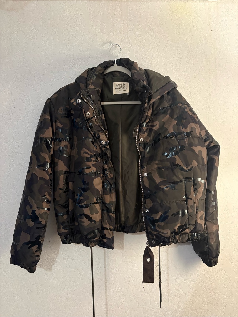 Ashley By 26 International Women's Camo Puffer Jacket - Olive/Brown/Black